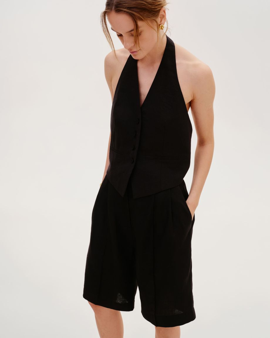 Black linen vest with an open back