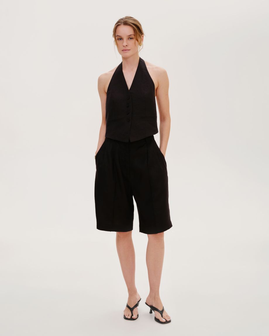 Black linen bermuda shorts