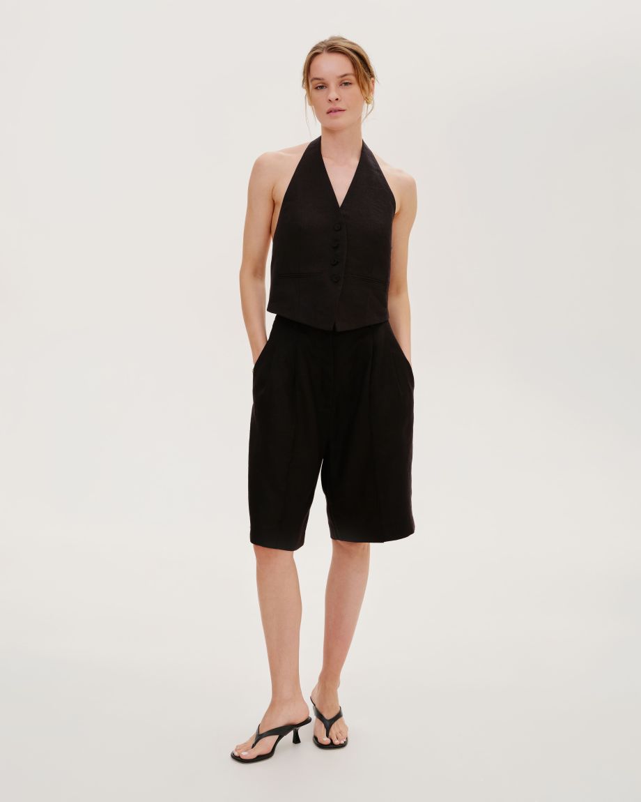 Black linen bermuda shorts