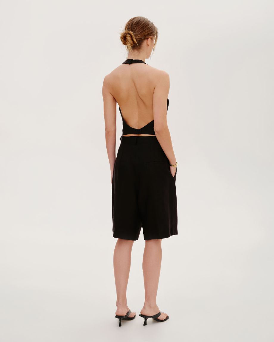 Black linen vest with an open back