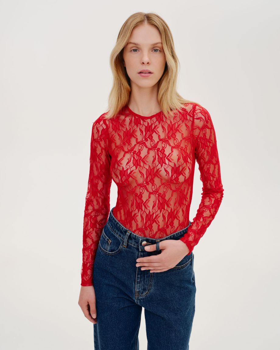 Red guipure bodysuit