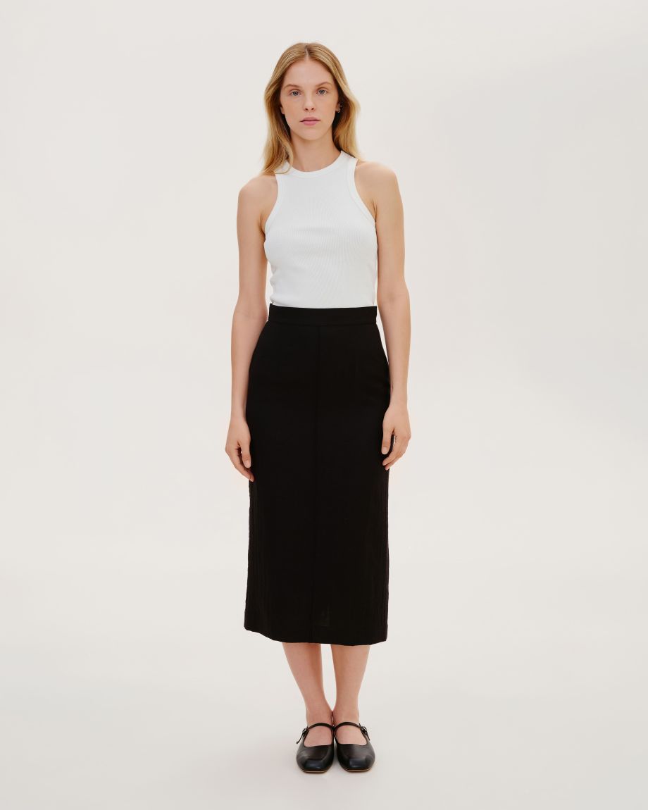 Black straight midi skirt