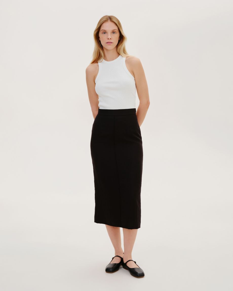 Black straight midi skirt