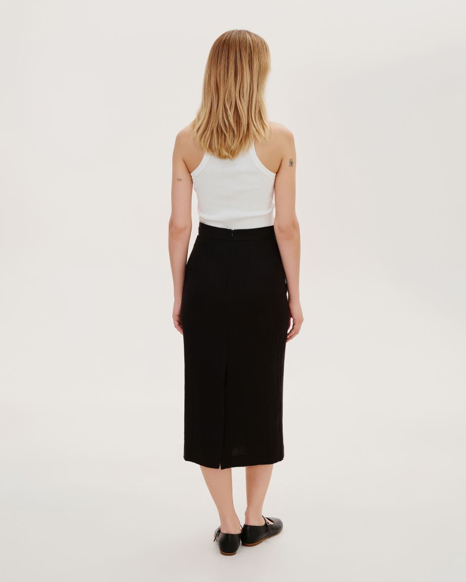 Black straight midi skirt