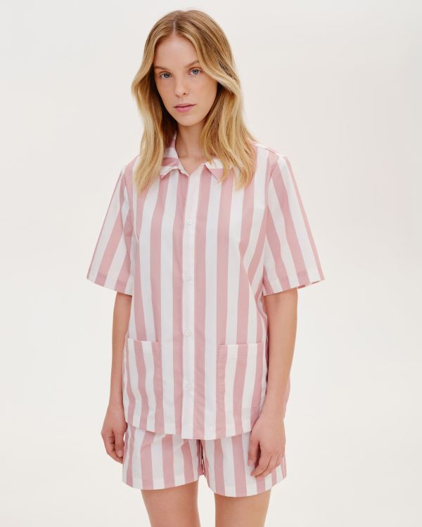Terracotta-milk striped pajama shirt