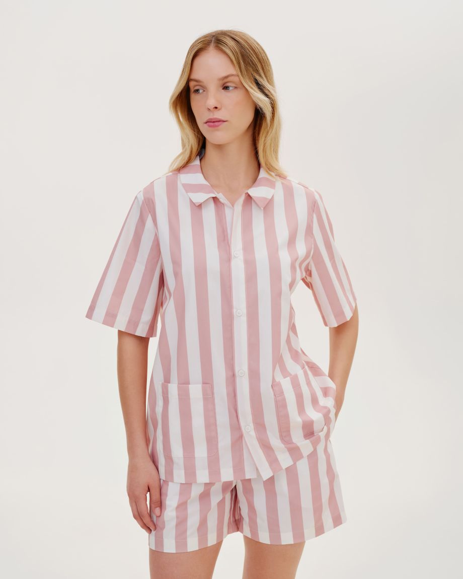 Terracotta-milk striped pajama shorts