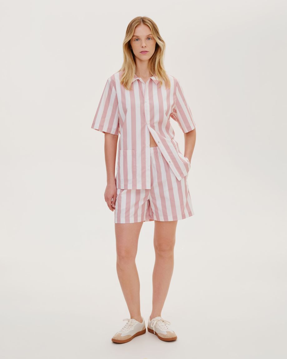 Terracotta-milk striped pajama shorts