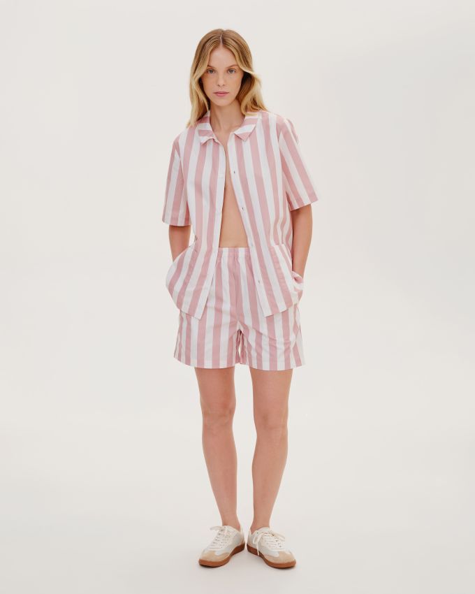 Terracotta-milk striped pajama shorts