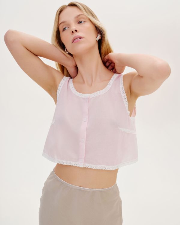 Pink cotton top with lace