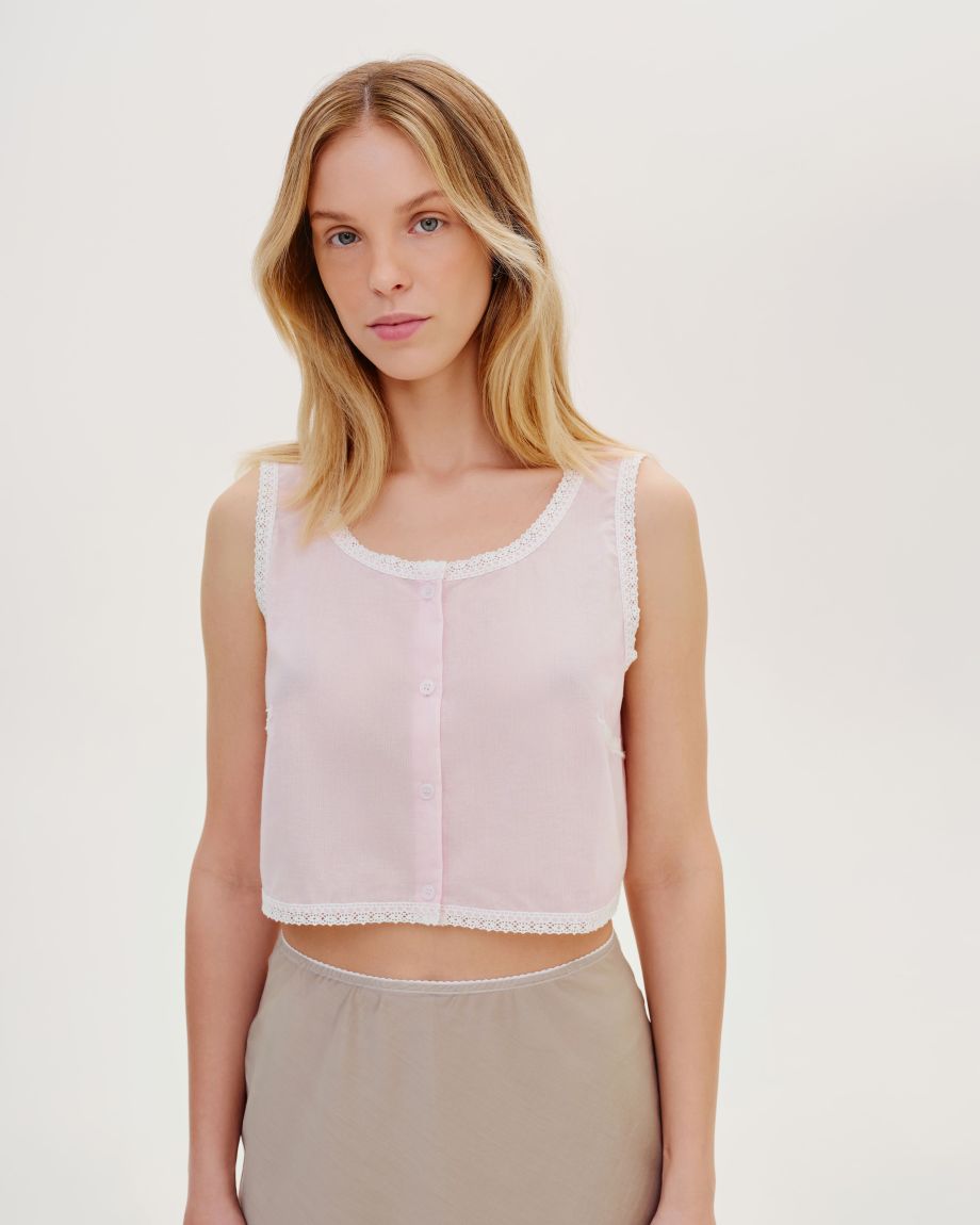 Pink cotton top with lace