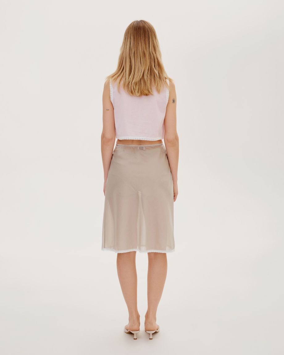 Beige translucent skirt with lace