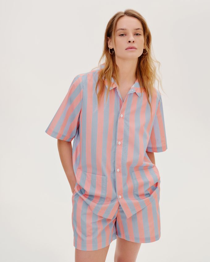 Orange-blue striped pajama shorts