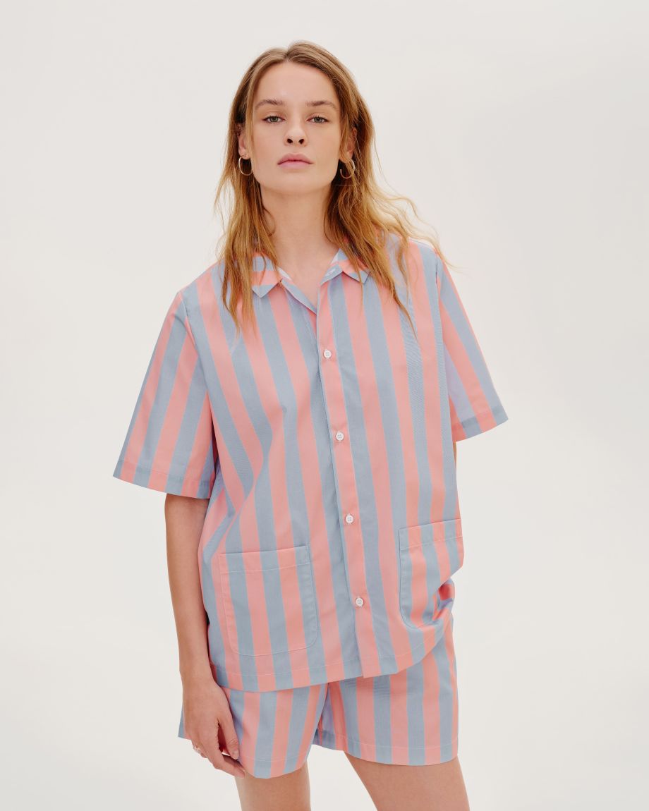 Orange-blue striped pajama shirt