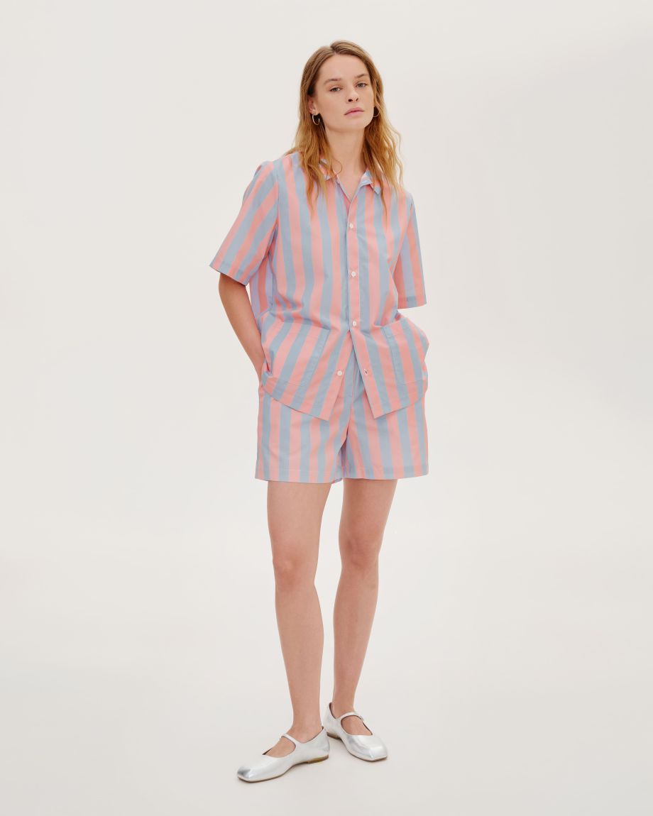 Orange-blue striped pajama shirt