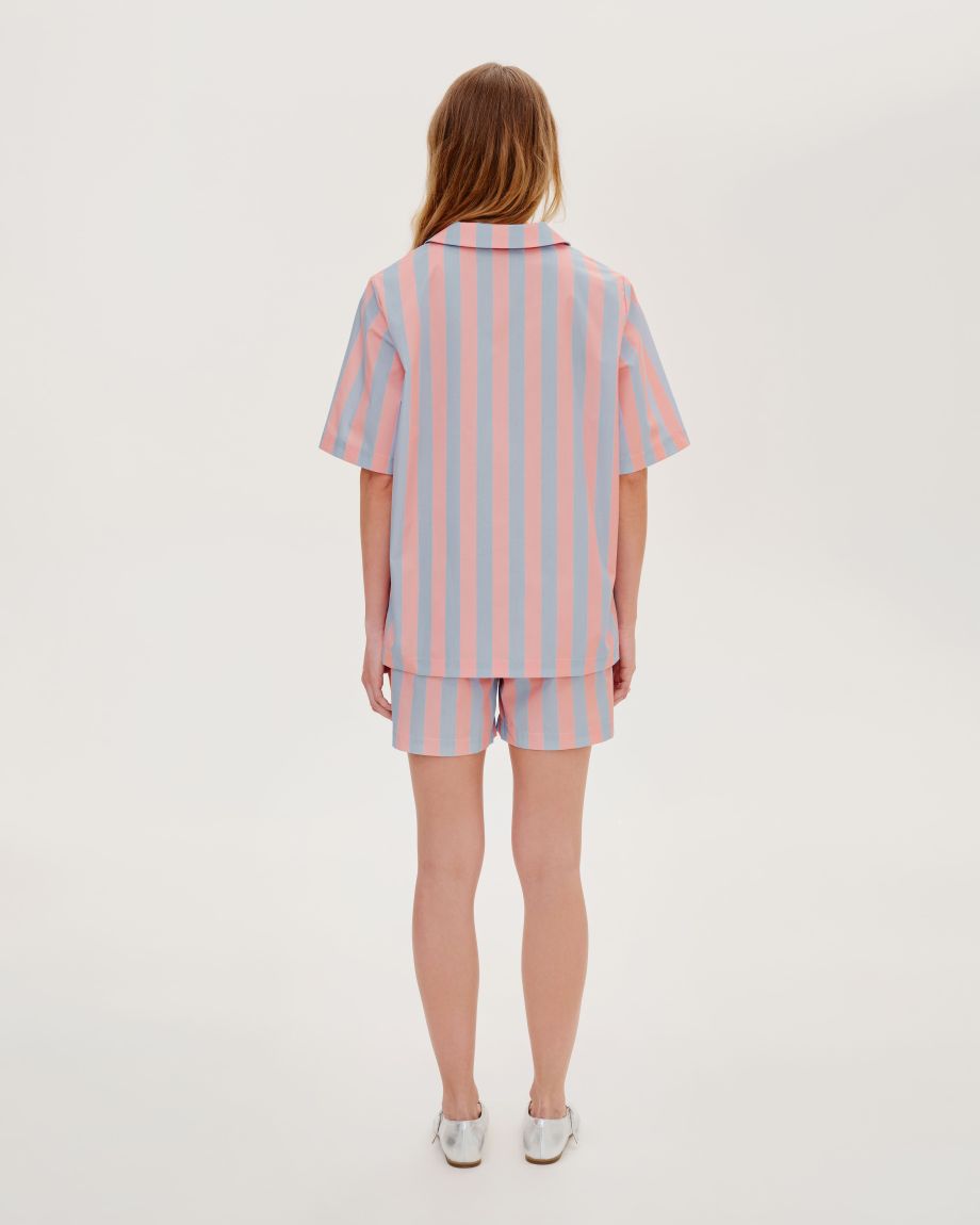 Orange-blue striped pajama shirt