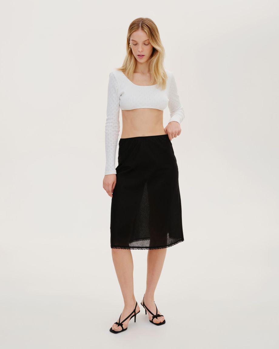 Black translucent skirt with lace