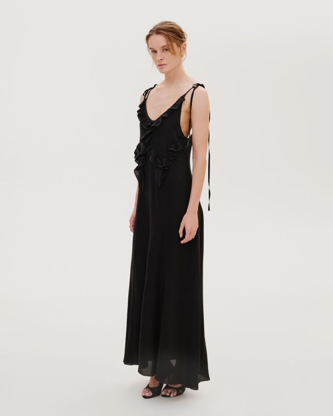 Black maxi dress with ruffles