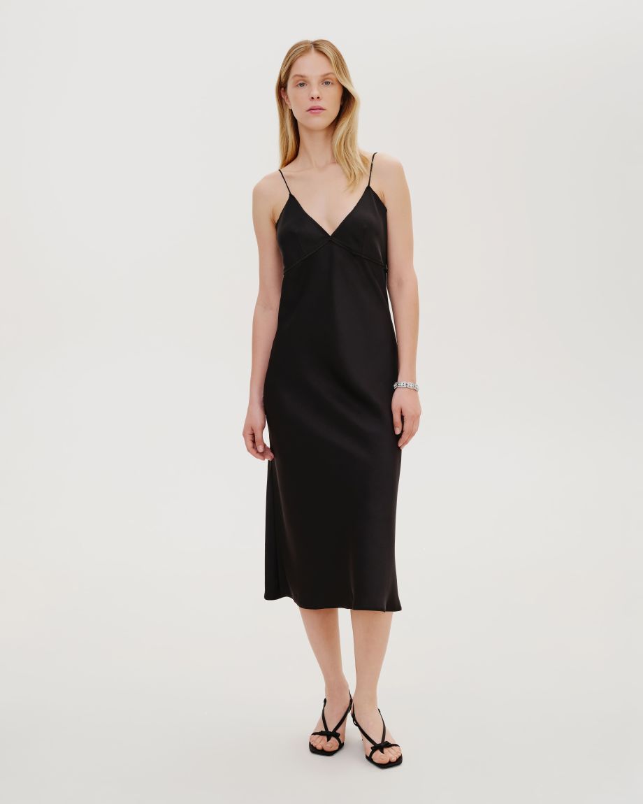 Black midi slip dress