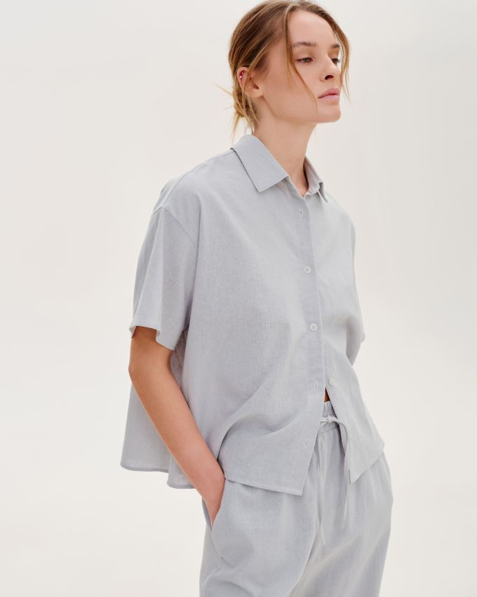 Gray-blue shirt with short sleeves