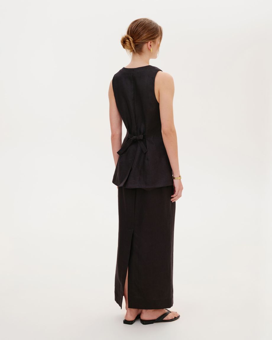 Black linen vest with patch pockets