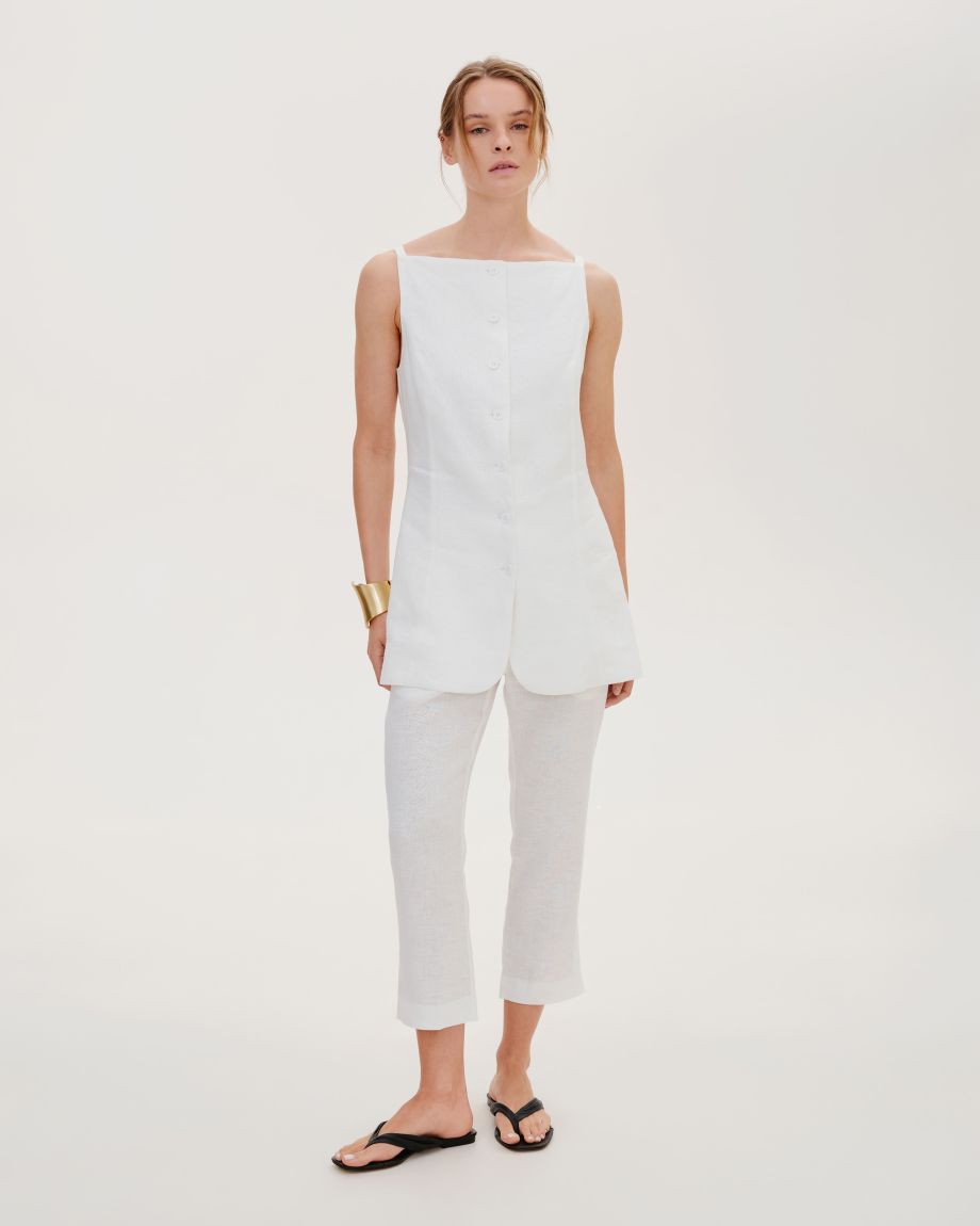 Milk linen elongated vest