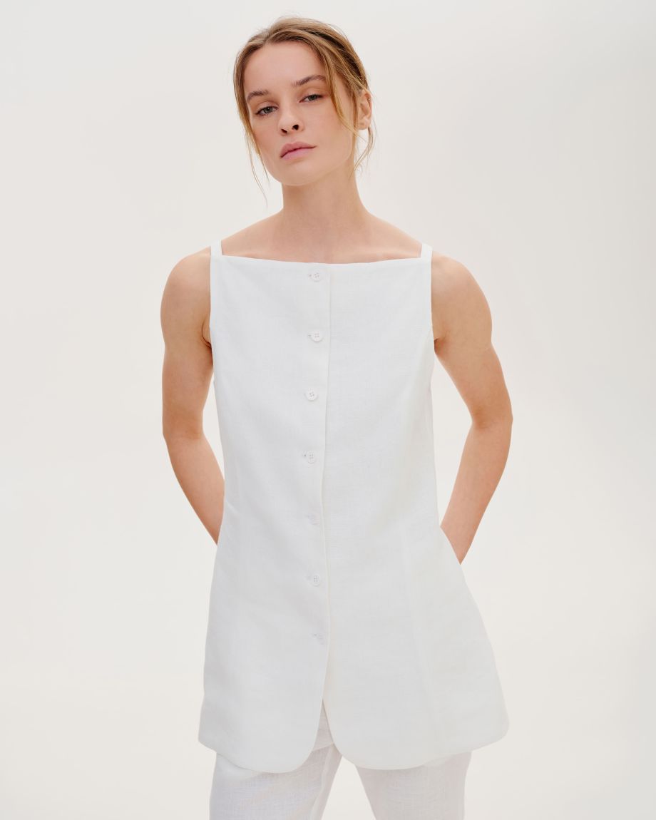 Milk linen elongated vest