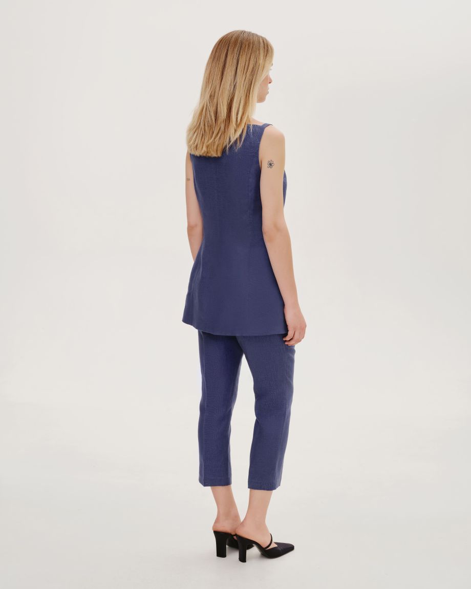 Blue linen elongated vest