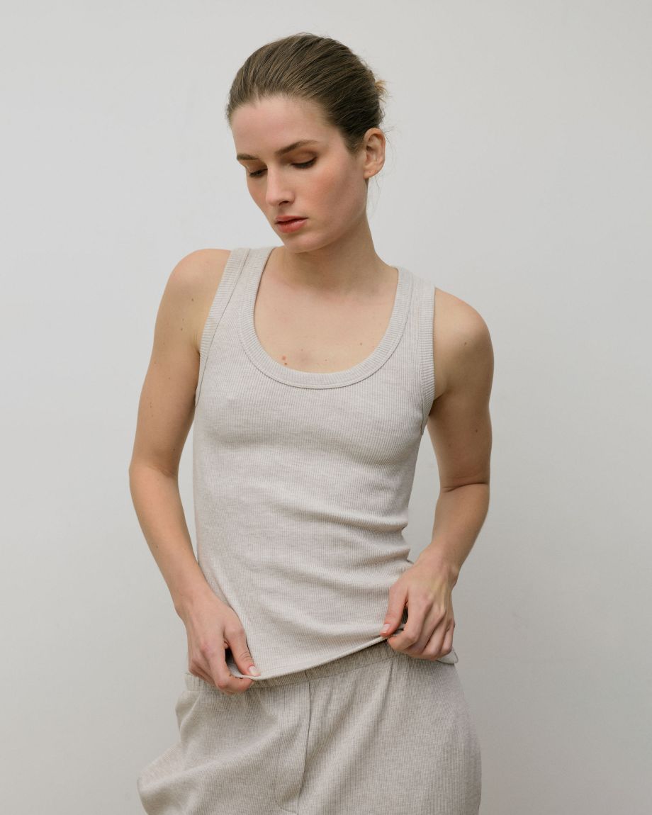 Ribbed Basic Beige Tank Top