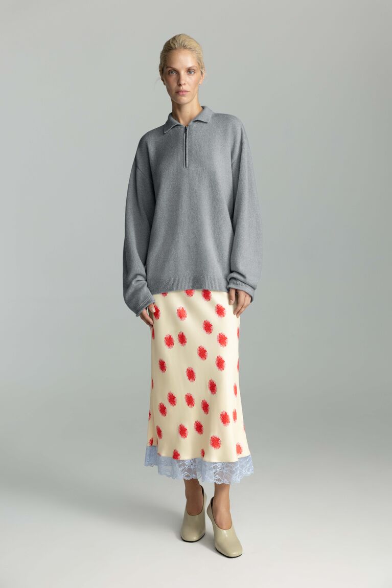 Gray Zip-Up Polo, 100% Cashmere