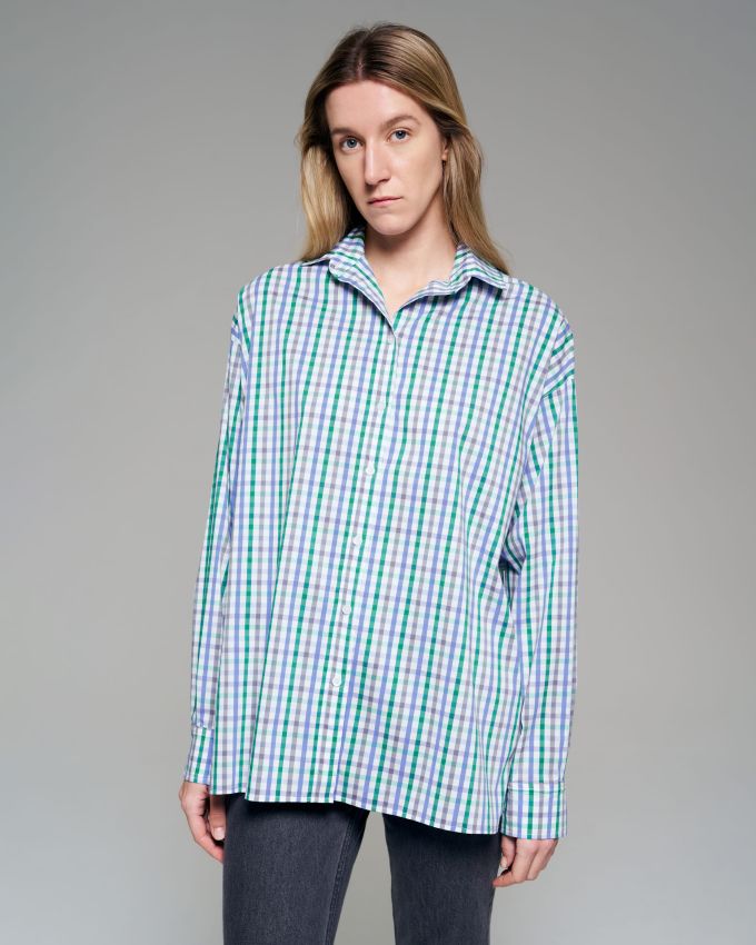 Oversized blue-green checked shirt 