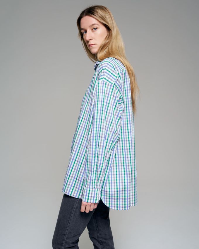 Oversized blue-green checked shirt 