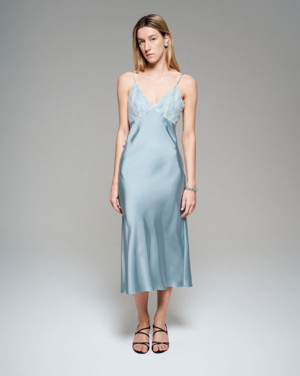 Blue slip dress with lace