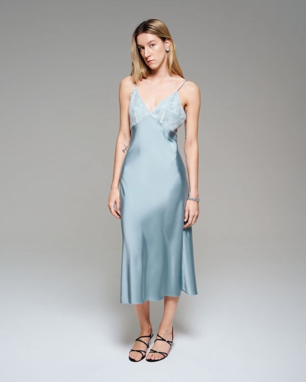 Blue slip dress with lace