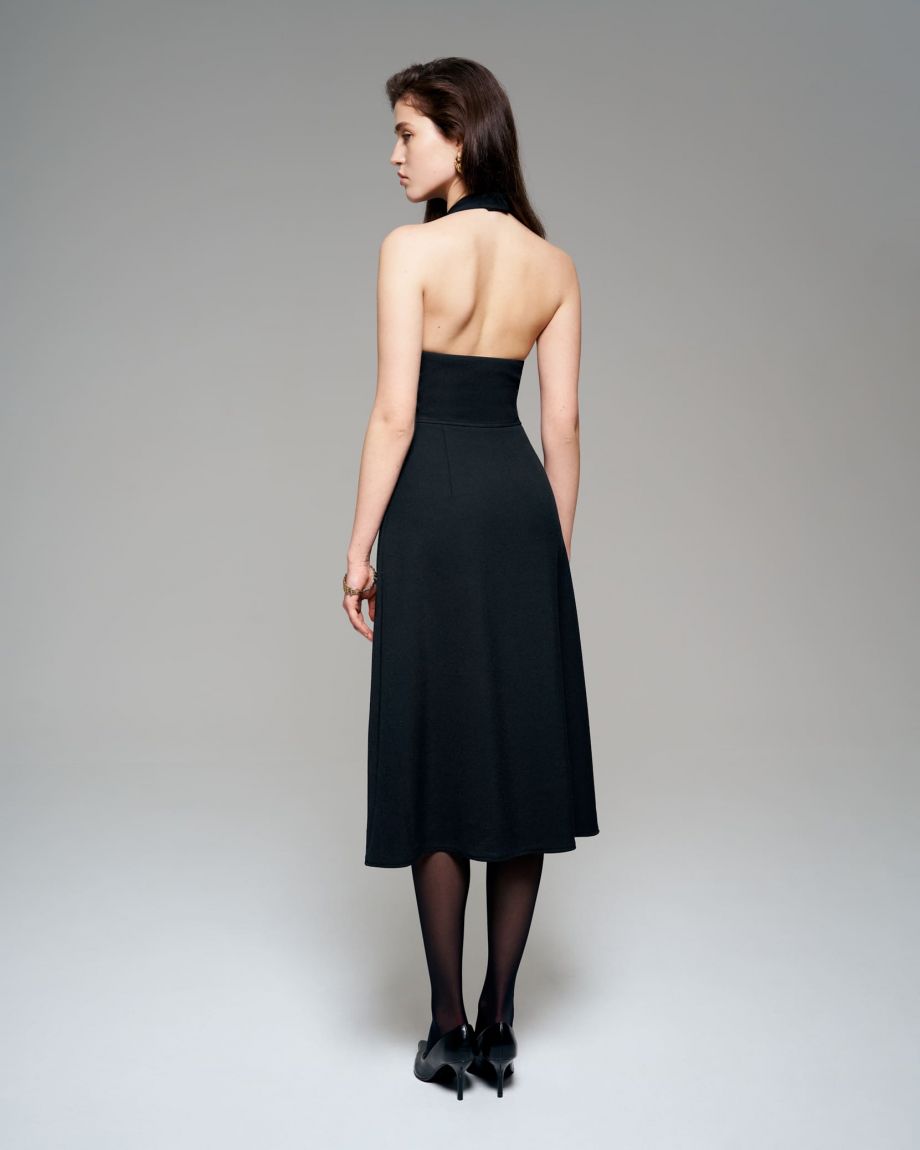 Black midi dress with open back