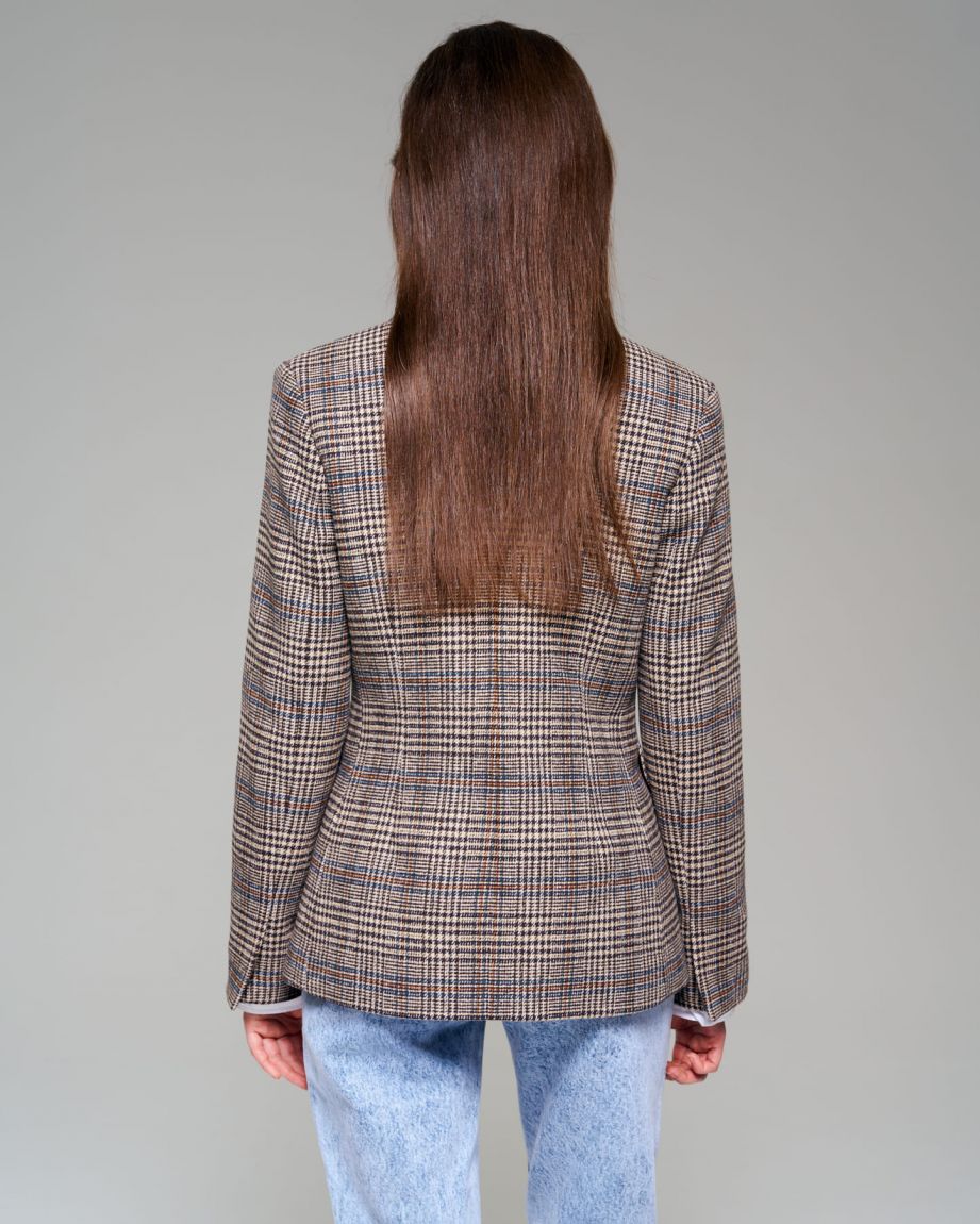 Brown checked double-breasted jacket