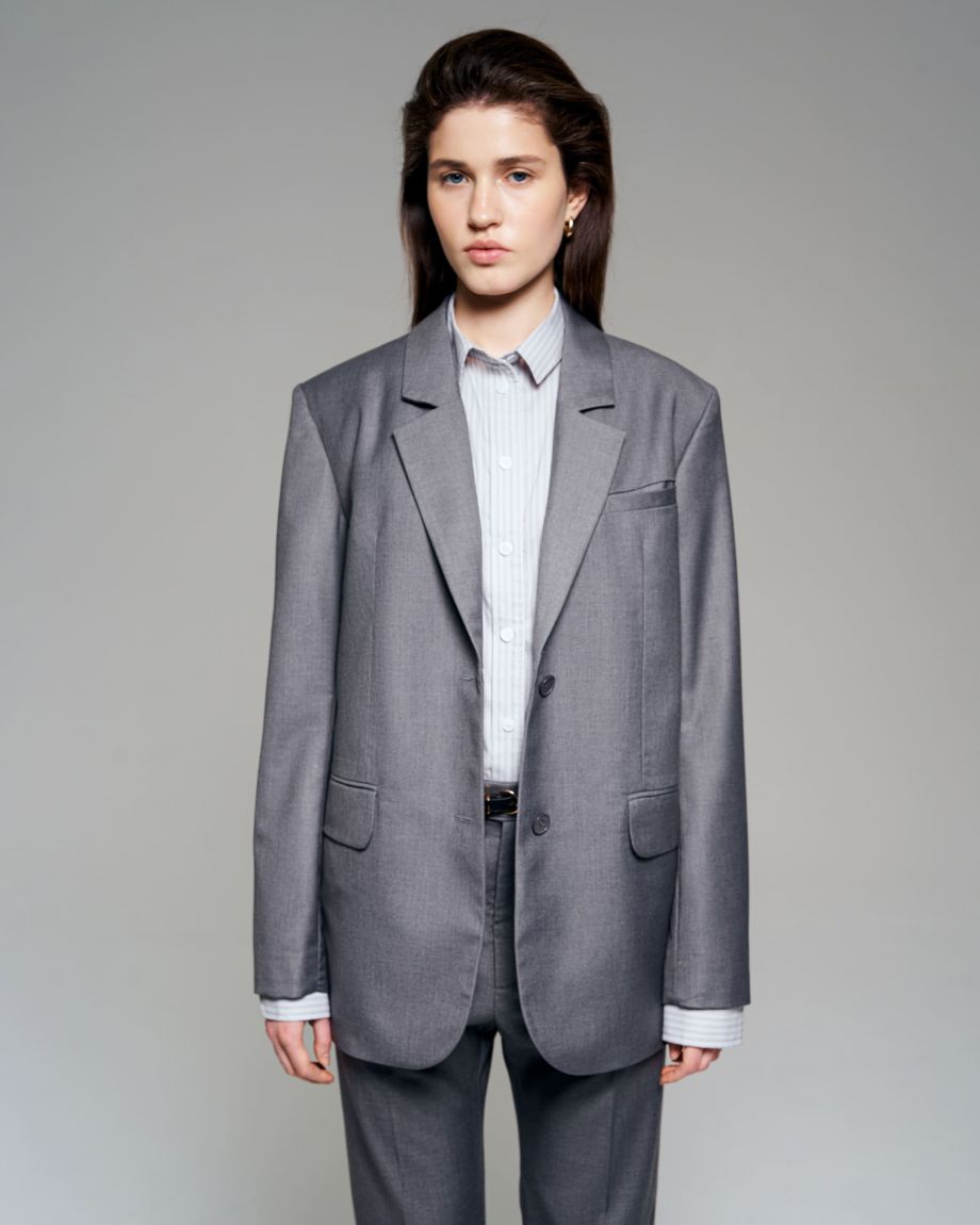 Gray classic jacket with a belt