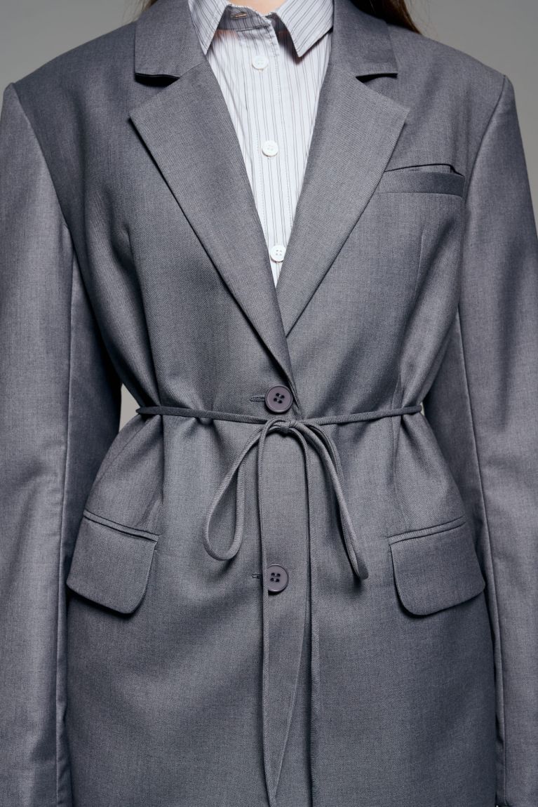 Gray classic jacket with a belt