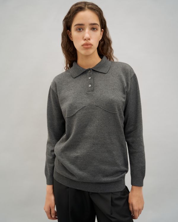 Dark gray knitted polo sweater