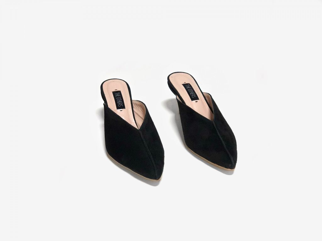 Black suede mules with kitten heels