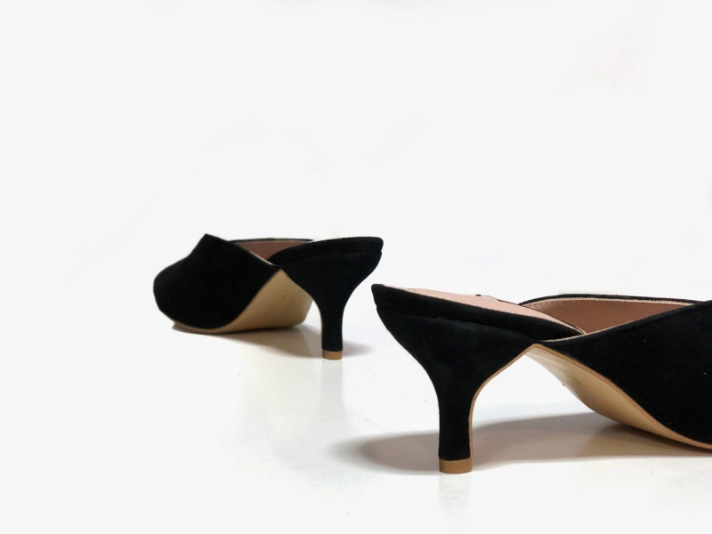 Black suede mules with kitten heels