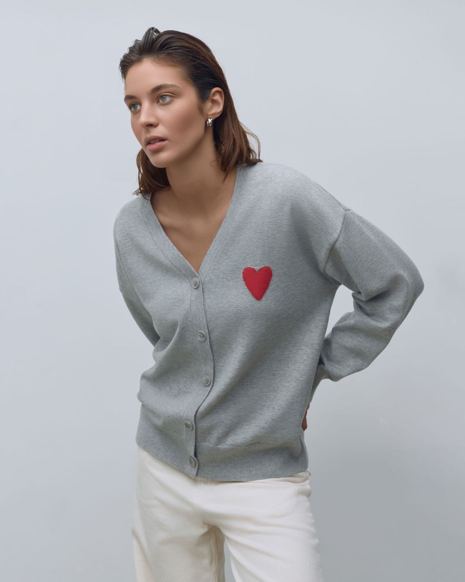 Gray Wool Cardigan "Heart"