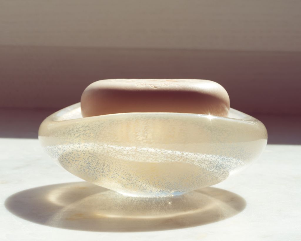 Oval blown glass container “Golden”