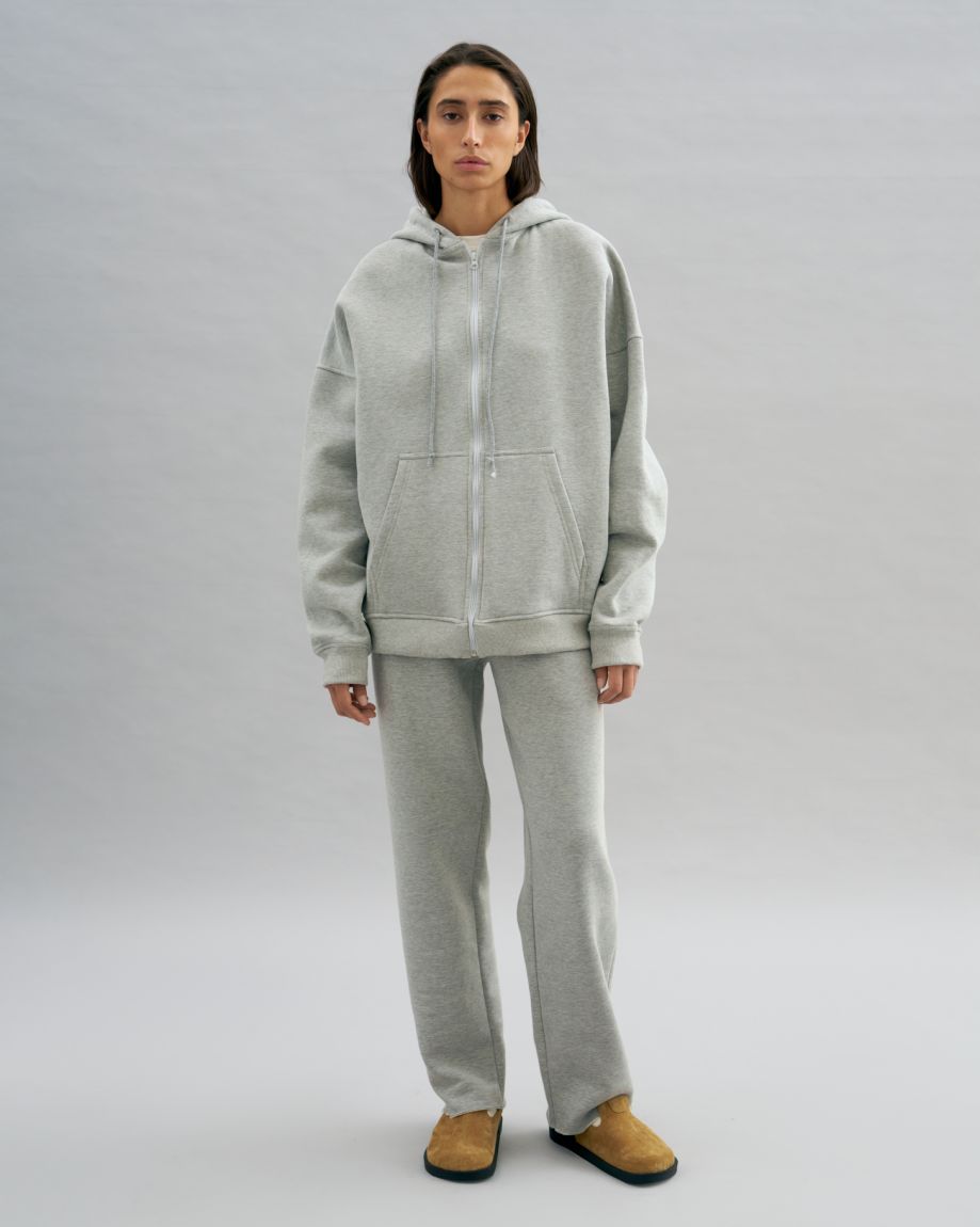 Grey melange warm hoodie with a zipper