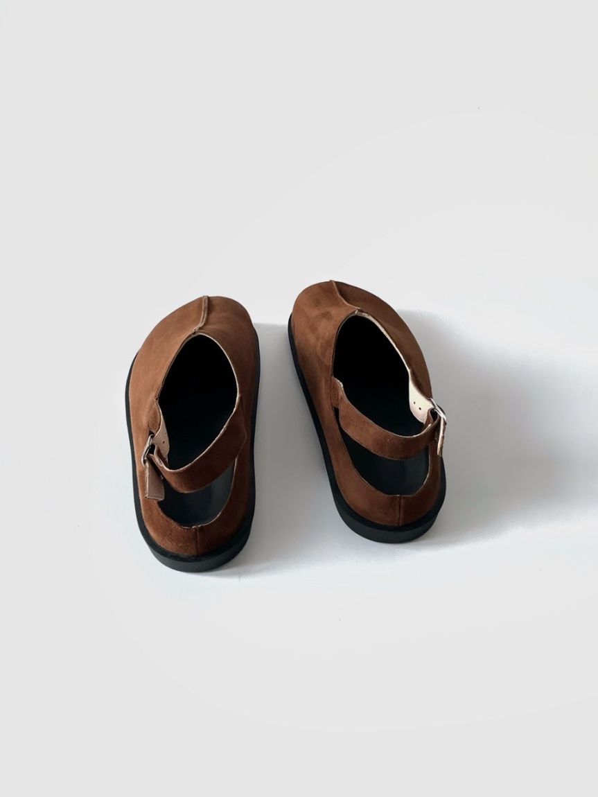 Brown suede clogs