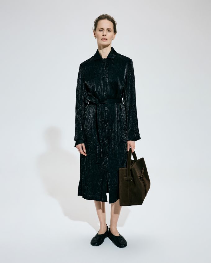 Black viscose trench coat