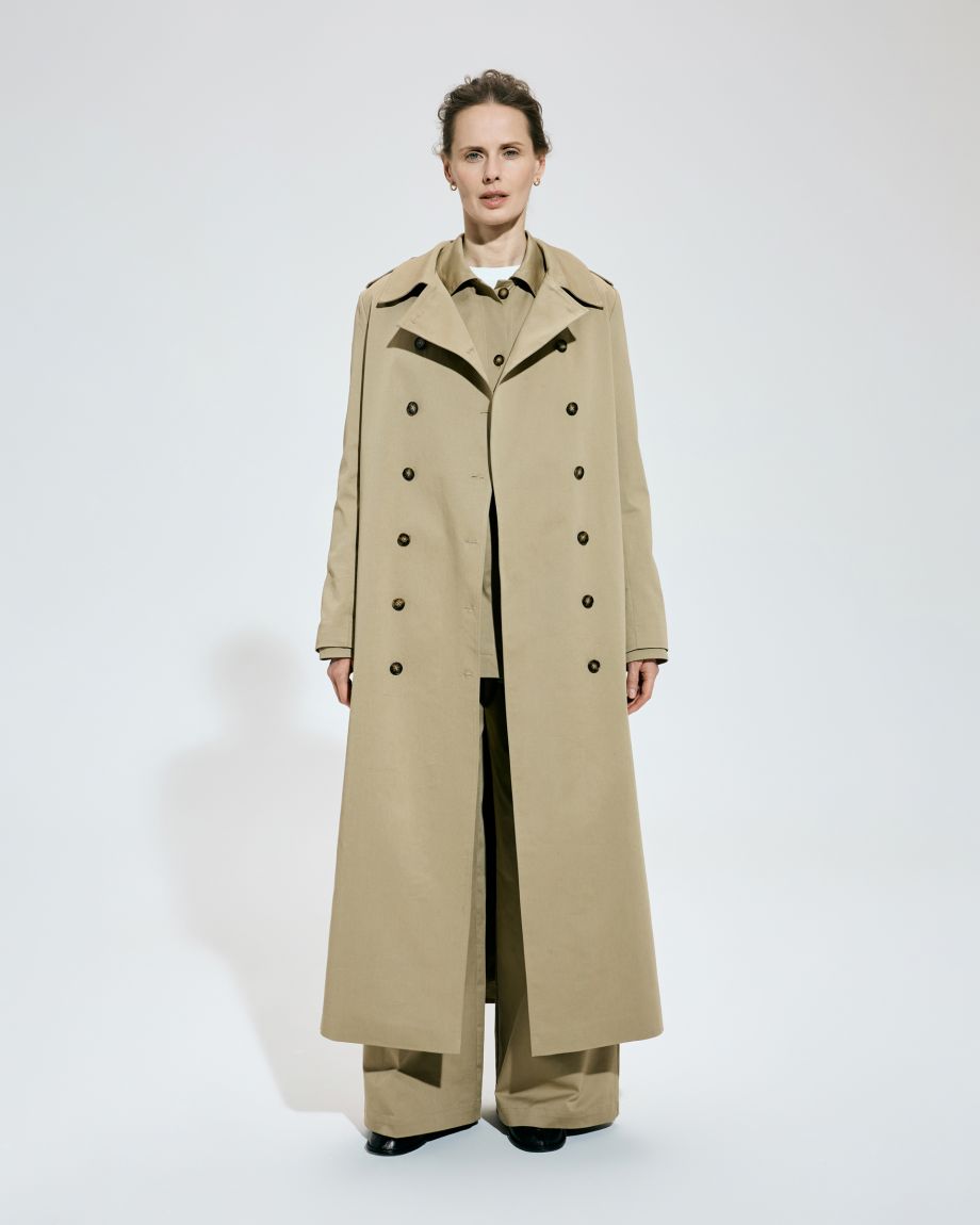 Straight double-breasted beige trench coat