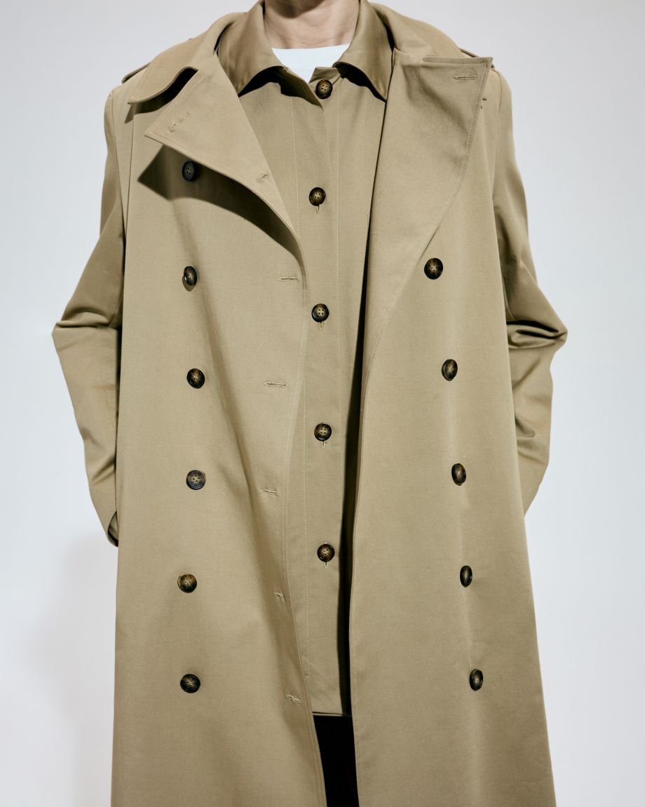 Straight double-breasted beige trench coat