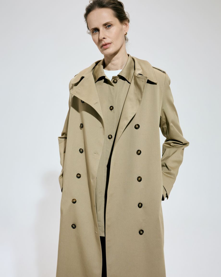 Straight double-breasted beige trench coat