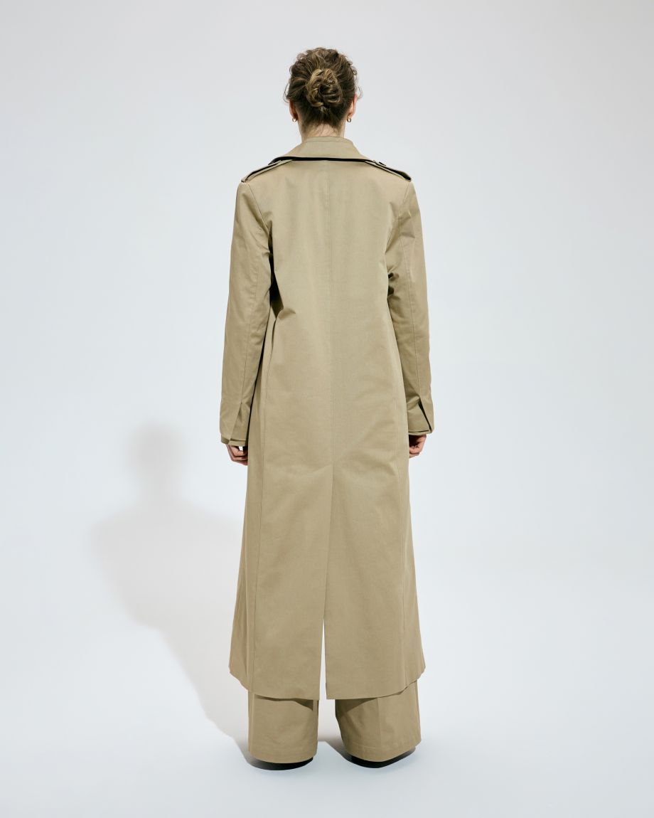 Straight double-breasted beige trench coat