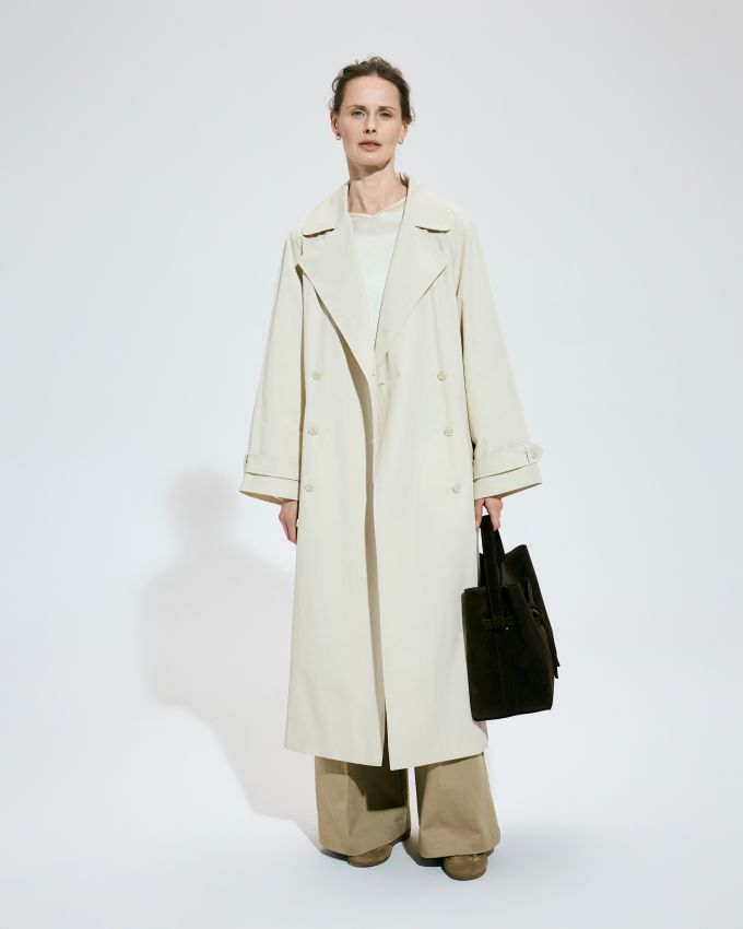 Double-breasted milk trench coat